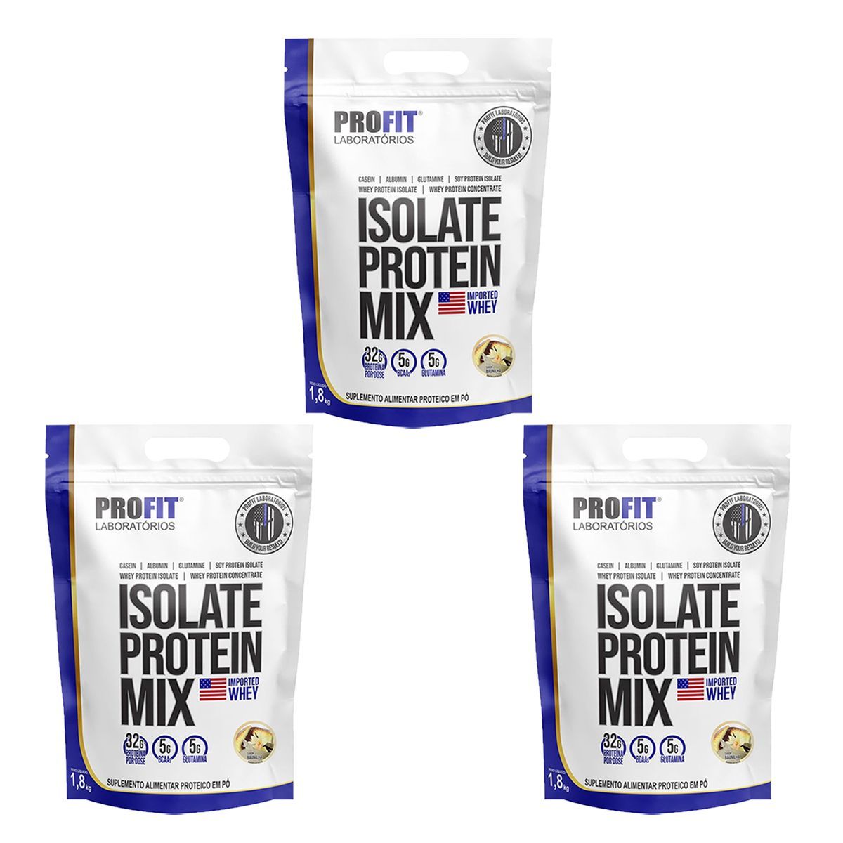 Kit 3X Isolate Protein Mix Refil - 1800g Baunilha - ProFit