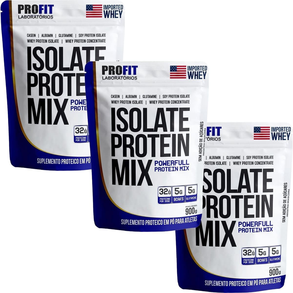 Kit 3X Isolate Protein Mix Refil - 900g Banana com Canela - ProFit