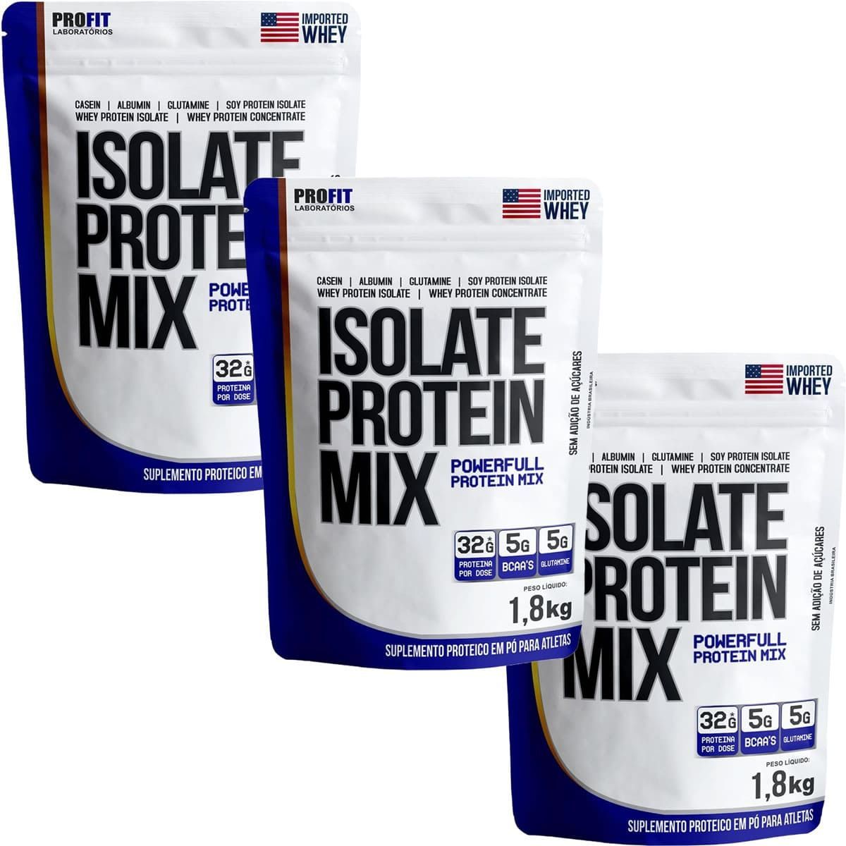 Kit 3X Isolate Protein Mix Refil Stand-Up - 1.800g Chocolate ao Leite - ProFit