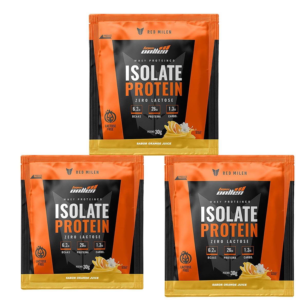 Kit 3X Isolate Protein Zero Lactose - 1 Sach� 30g Orange Juice - New Millen