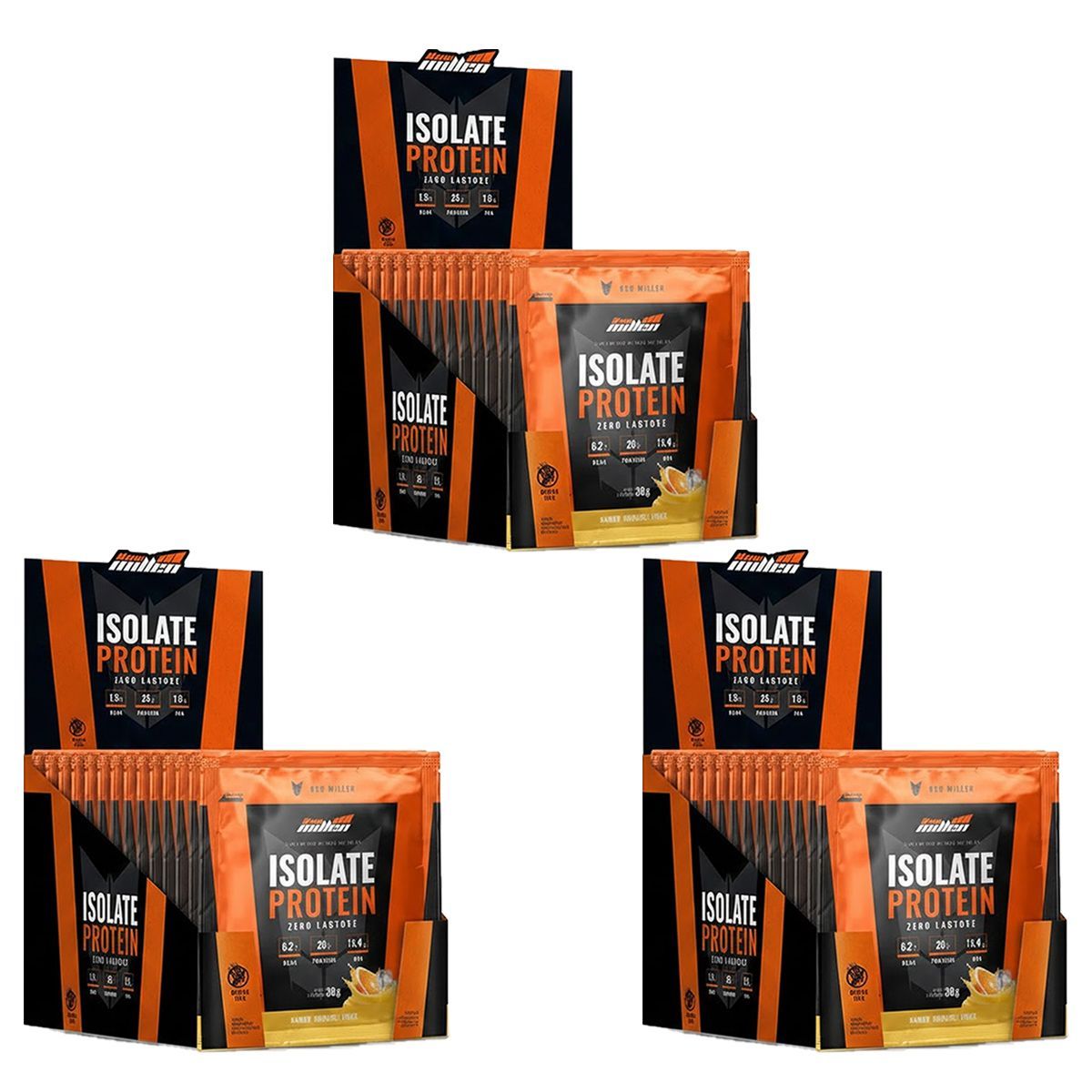Kit 3X Isolate Protein Zero Lactose - 15 Sach�s 30g Orange Juice - New Millen