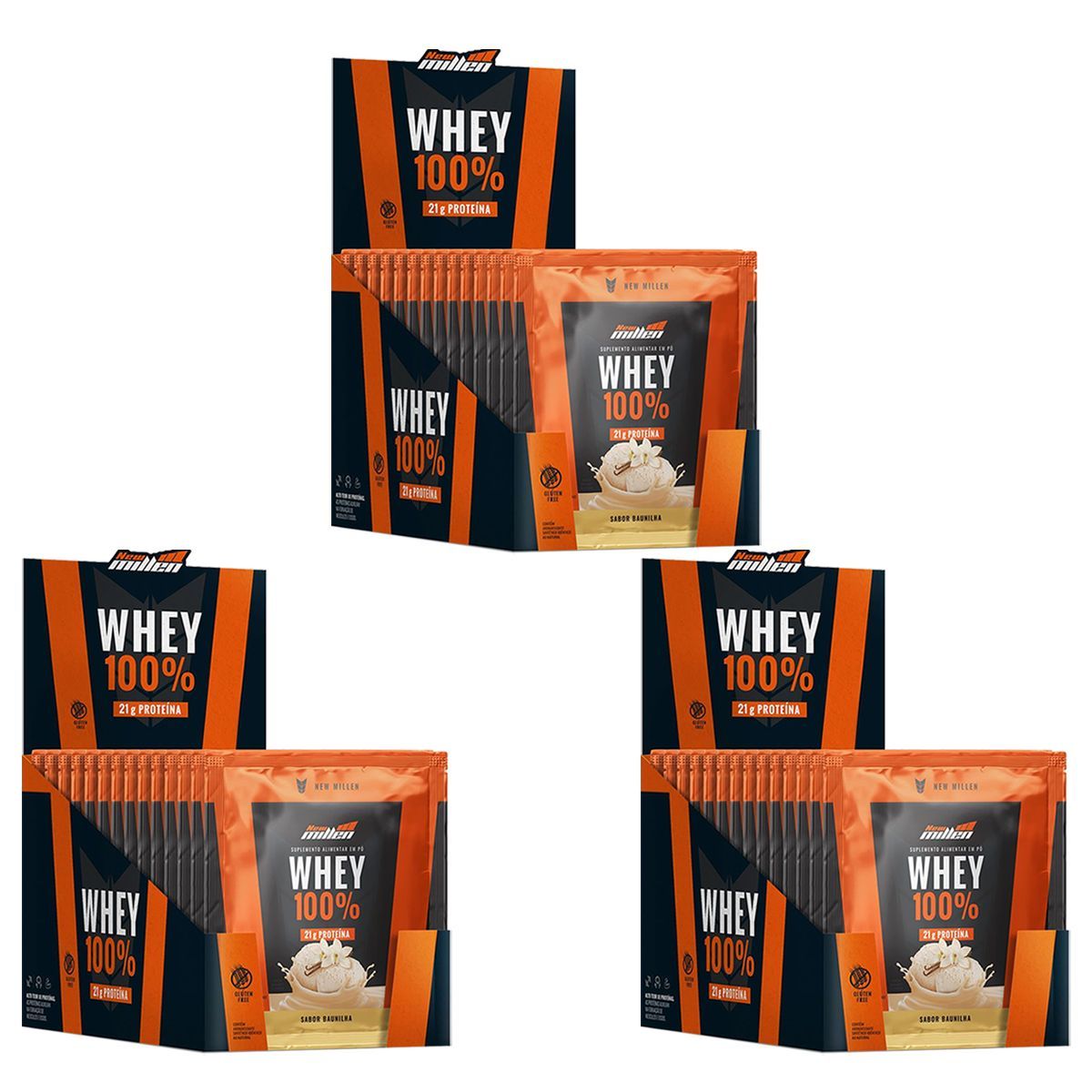 Kit 3X Isolate Protein Zero Lactose - 15 Sach�s de 30g Baunilha - New Millen