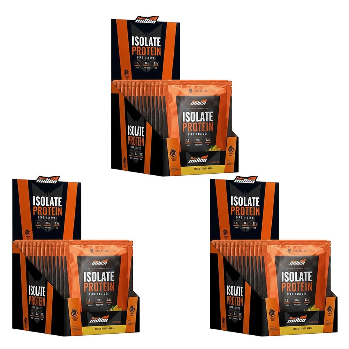Kit 3X Isolate Protein Zero Lactose - 15 Sach�s de 30g P�ssego e Manga - New Millen