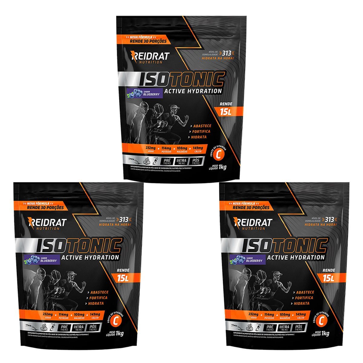 Kit 3X Isotonic Active Hydration - 1000g Blueberry - Reidrat