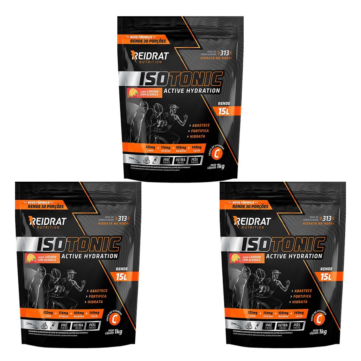 Kit 3X Isotonic Active Hydration - 1000g Laranja e Acerola - Reidrat