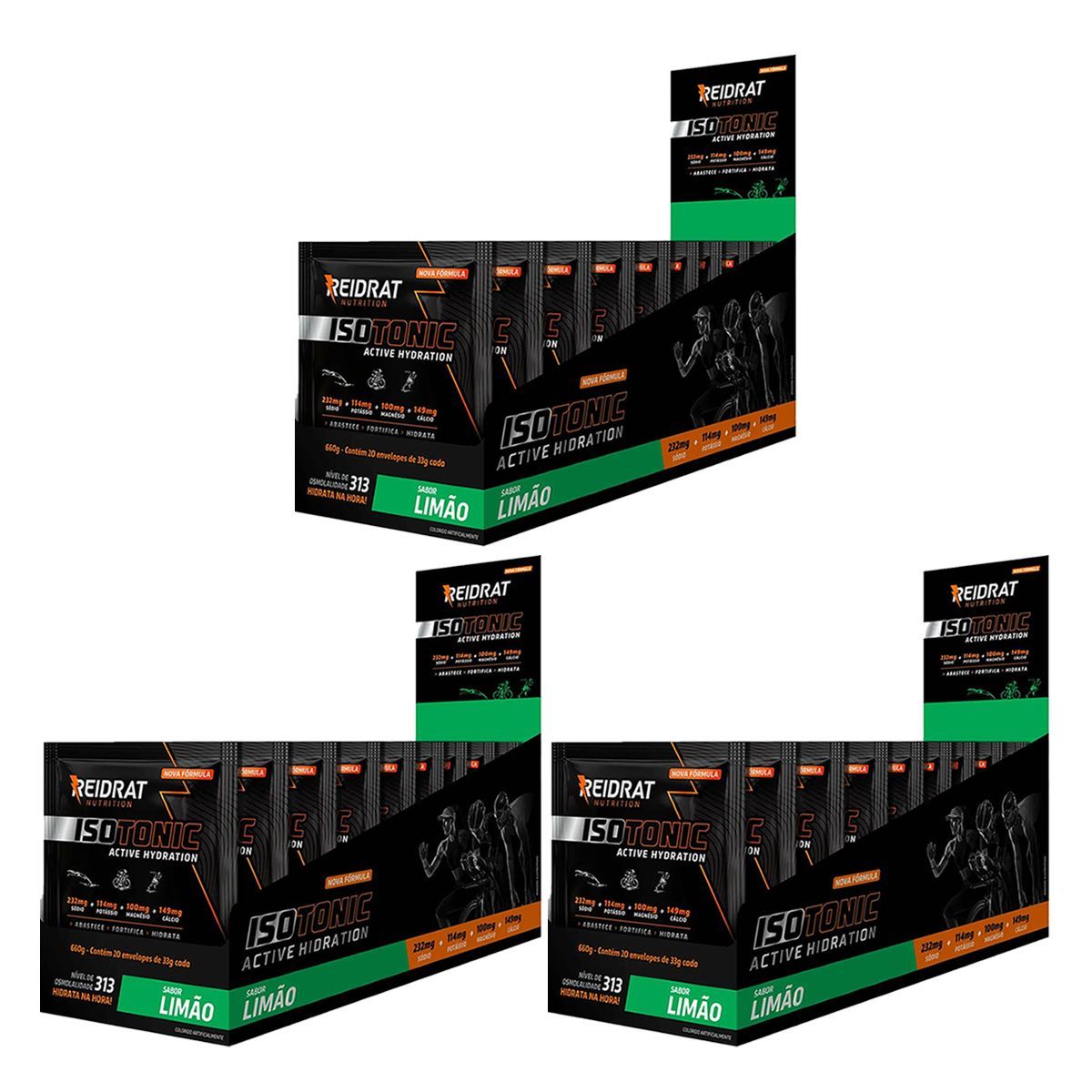 Kit 3X Isotonic Active Hydration - 20 Sach�s de 33g Lim�o - Reidrat