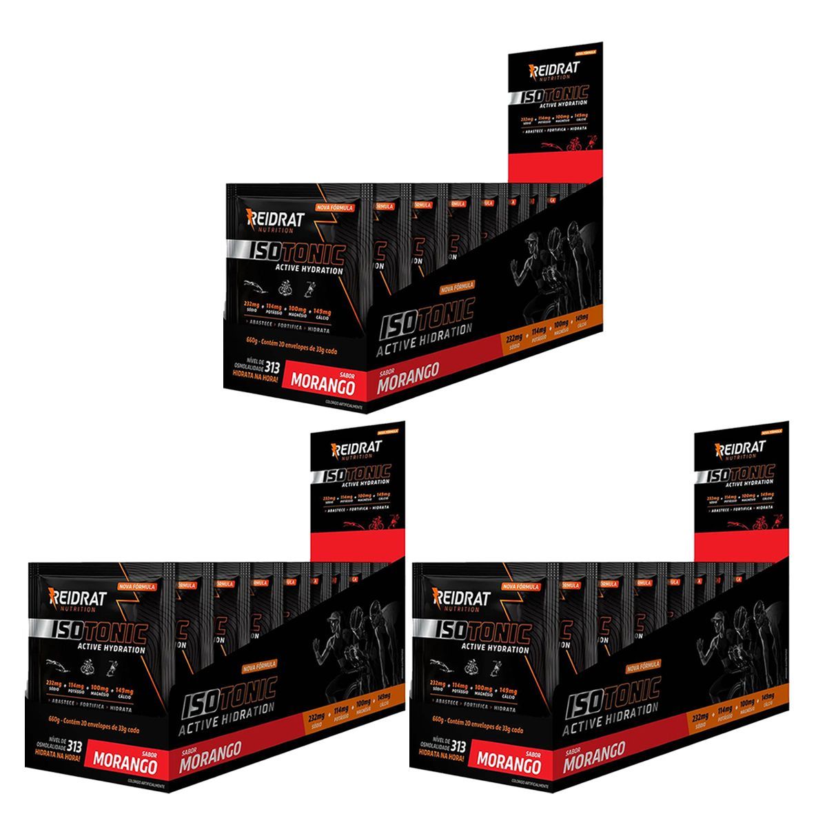 Kit 3X Isotonic Active Hydration - 20 Sach�s de 33g Morango - Reidrat