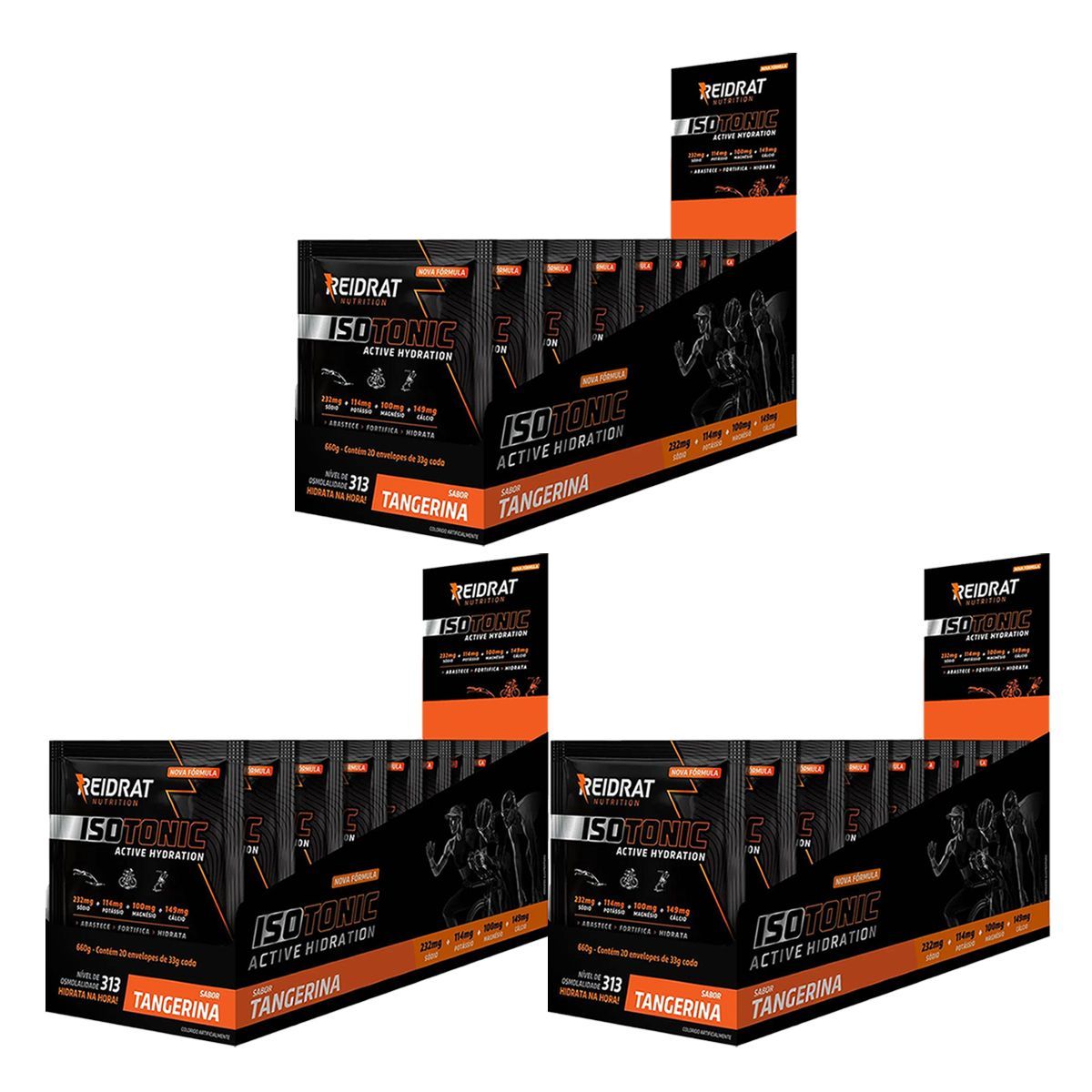 Kit 3X Isotonic Active Hydration - 20 Sach�s de 33g Tangerina - Reidrat Tangerina