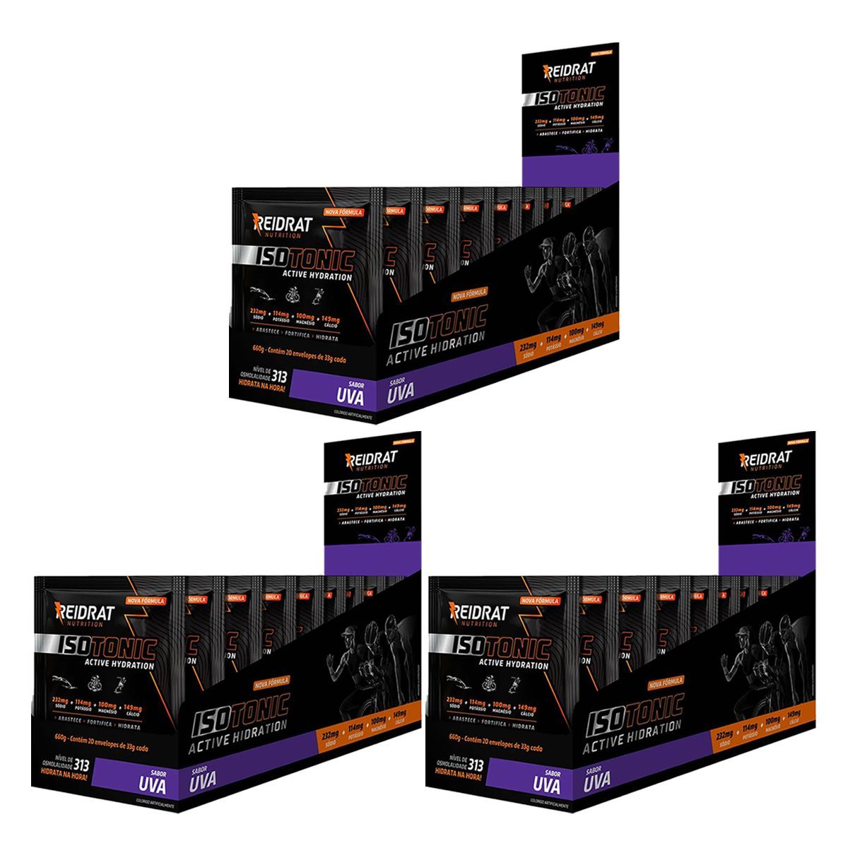 Kit 3X Isotonic Active Hydration - 20 Sach�s de 33g Uva - Reidrat