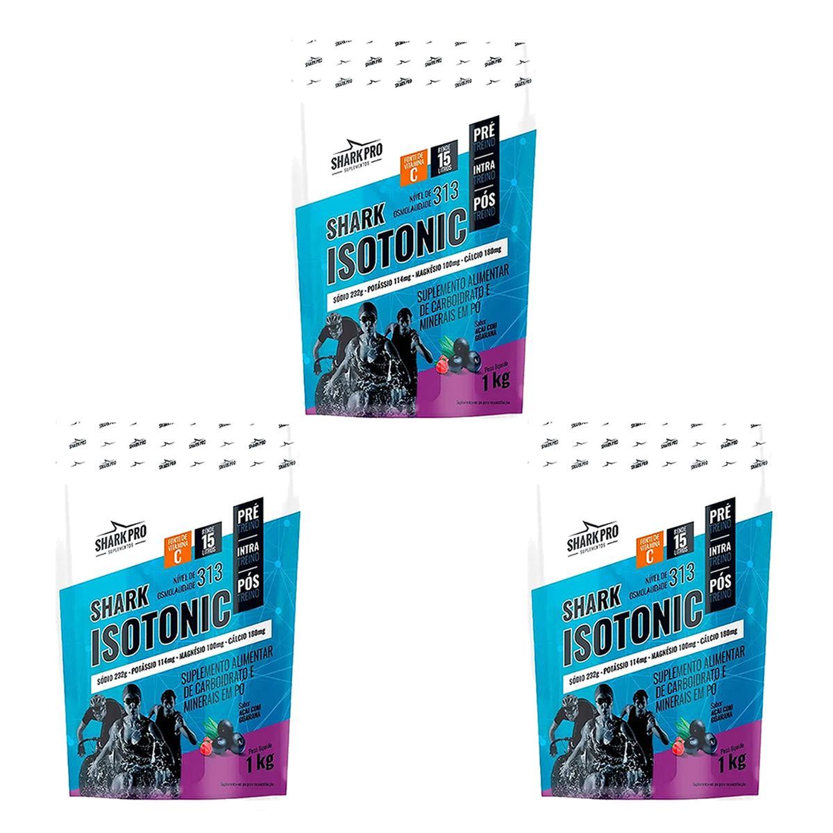 Kit 3X Isotonico - 1000g A�a� com Guaran� - Shark Pro