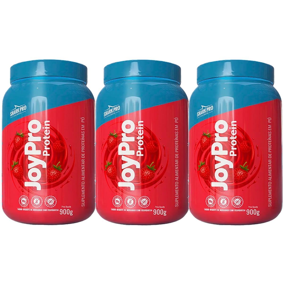 Kit 3X JoyPro Protein - 900g - Iogurte de Morango com Framboesa - Shark Pro