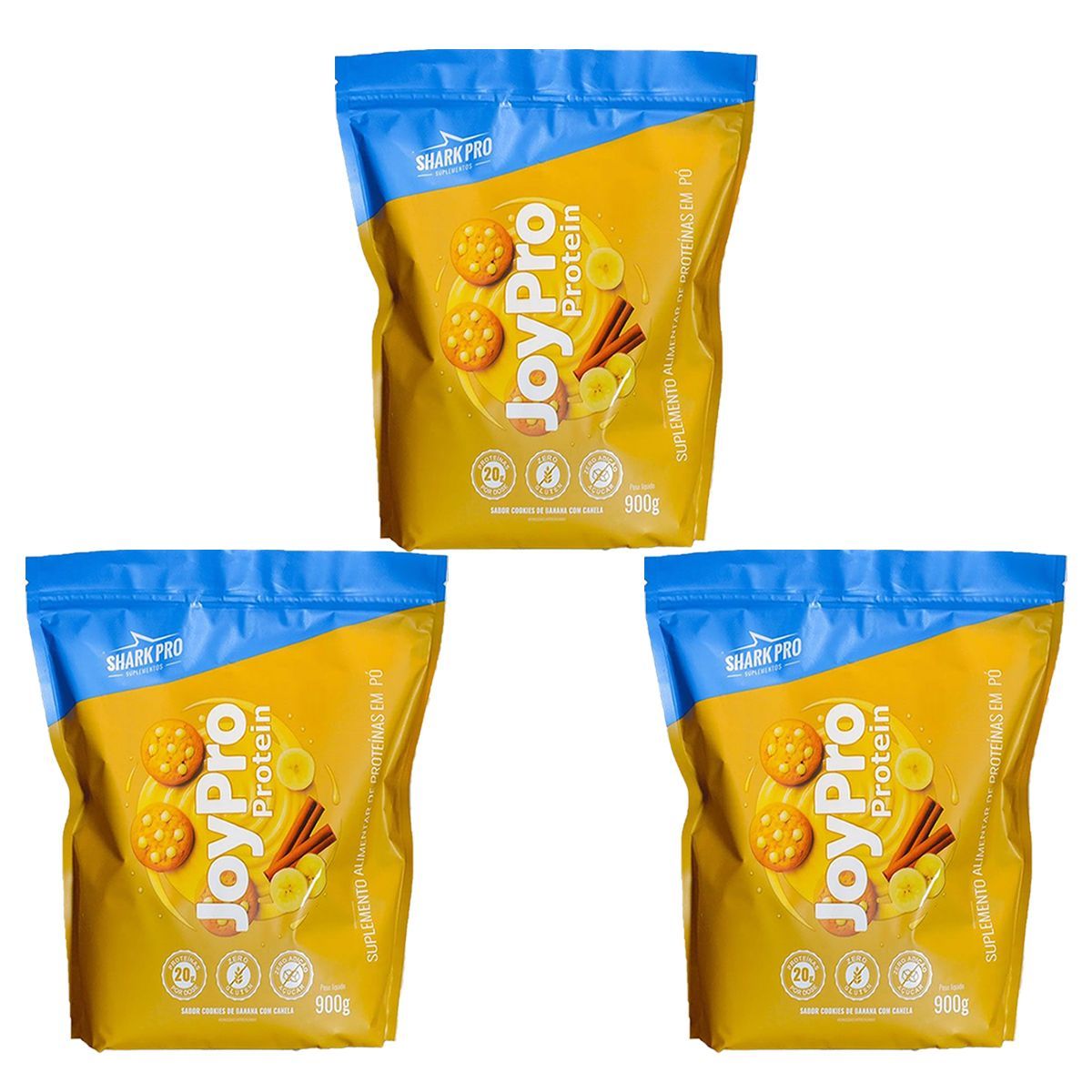 Kit 3X JoyPro Protein - Refil 900g Cookies de Banana com Canela - Shark Pro