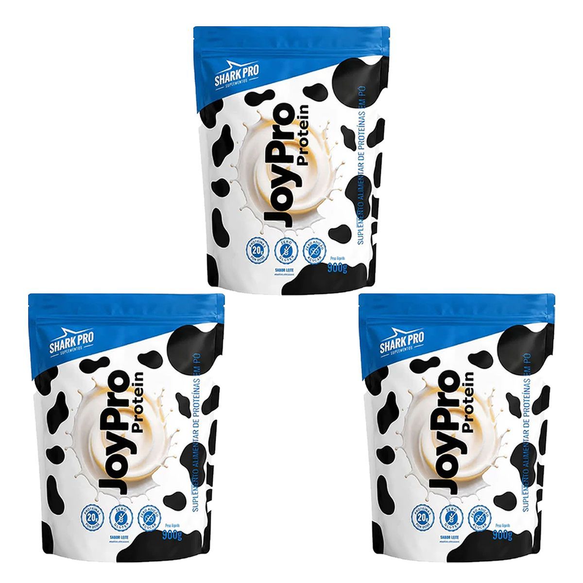 Kit 3X Joypro Protein - Refil 900g Leite - Shark Pro