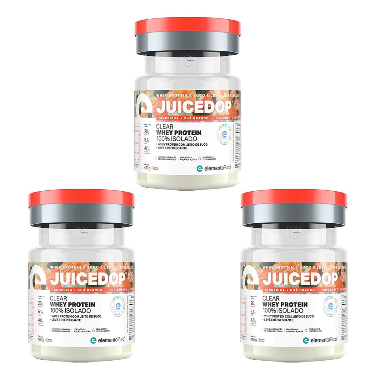 Kit 3X JuiceDop Whey Protein - 450g Tangerina+Ch� Branco - ElementoPuro