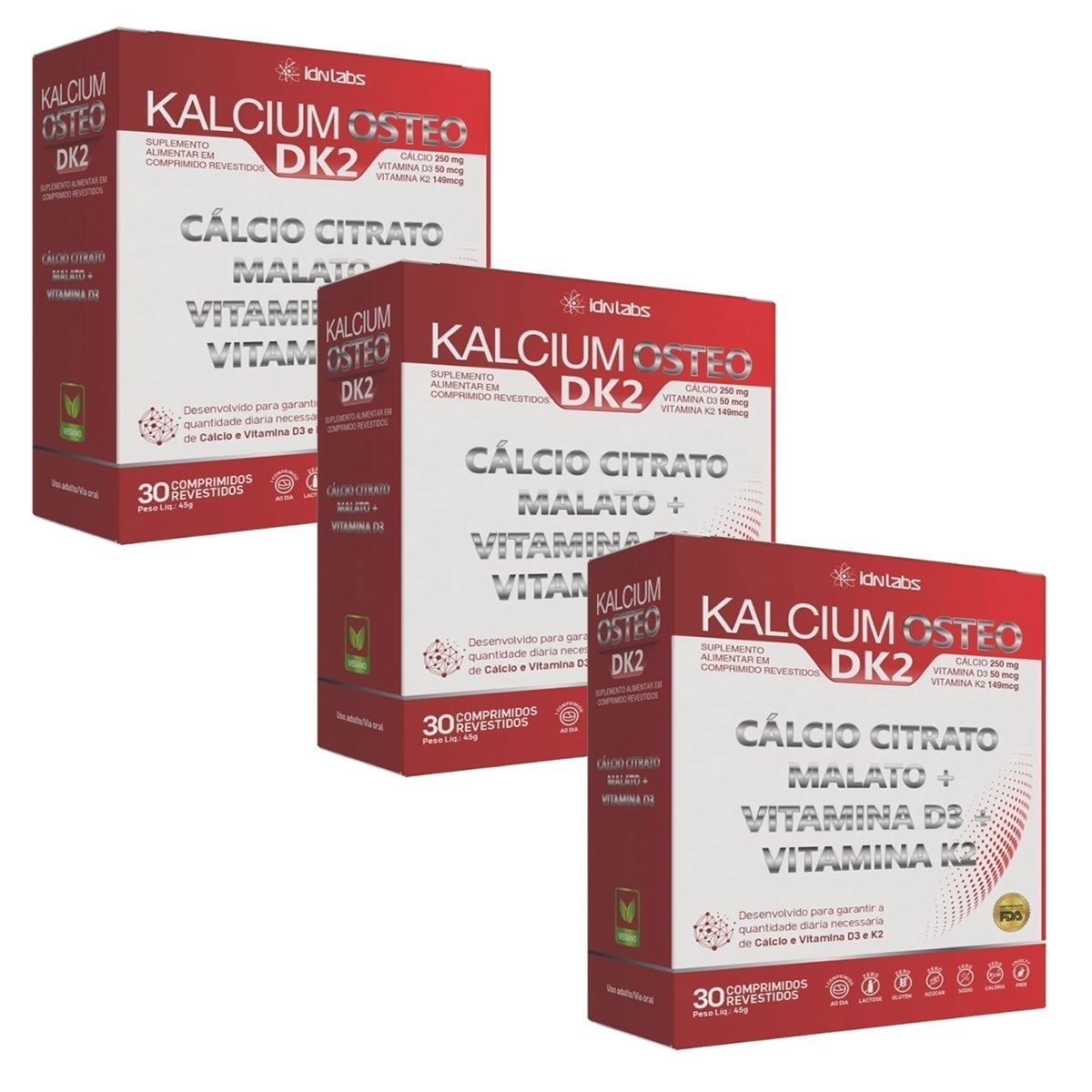 Kit 3X Kalcium Osteo Dk2 - 30 Comprimidos - IDN Labs