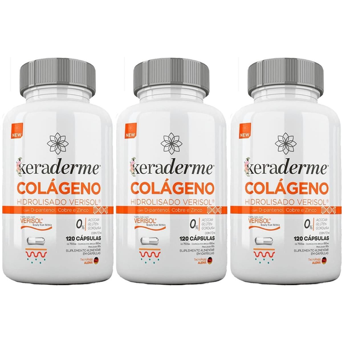 Kit 3X Keraderme Col�geno Verisol - 120 C�psulas - Nutrends