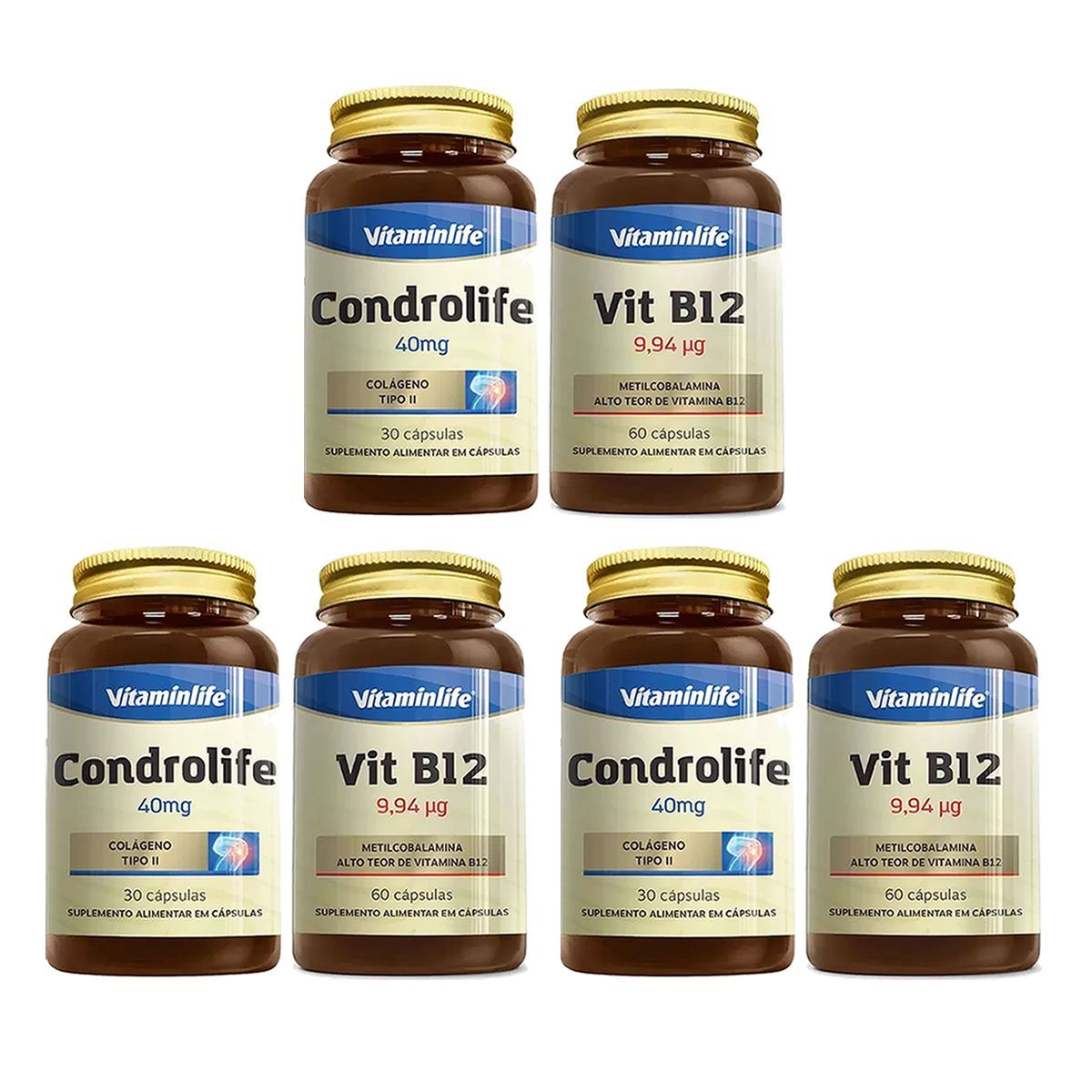 Kit 3X Kit Condrolife 30 C�psulas + Vit B12 60 C�psulas - Vitaminlife
