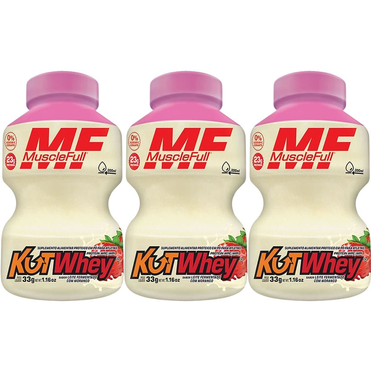 Kit 3X Kut Whey Mini - 33g Leite Fermentado com Morango - MuscleFull