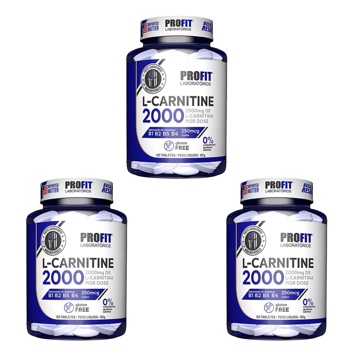 Kit 3X L-Carnitina 2000 + 250mcg Cromo - 120 Tabletes - ProFit