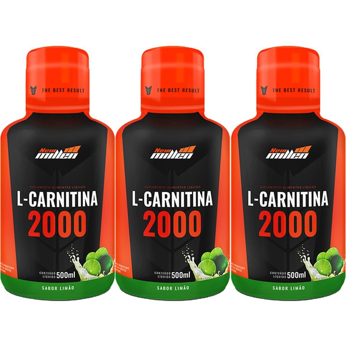Kit 3X L-Carnitina 2000mg - 500ml Lim�o - New millen