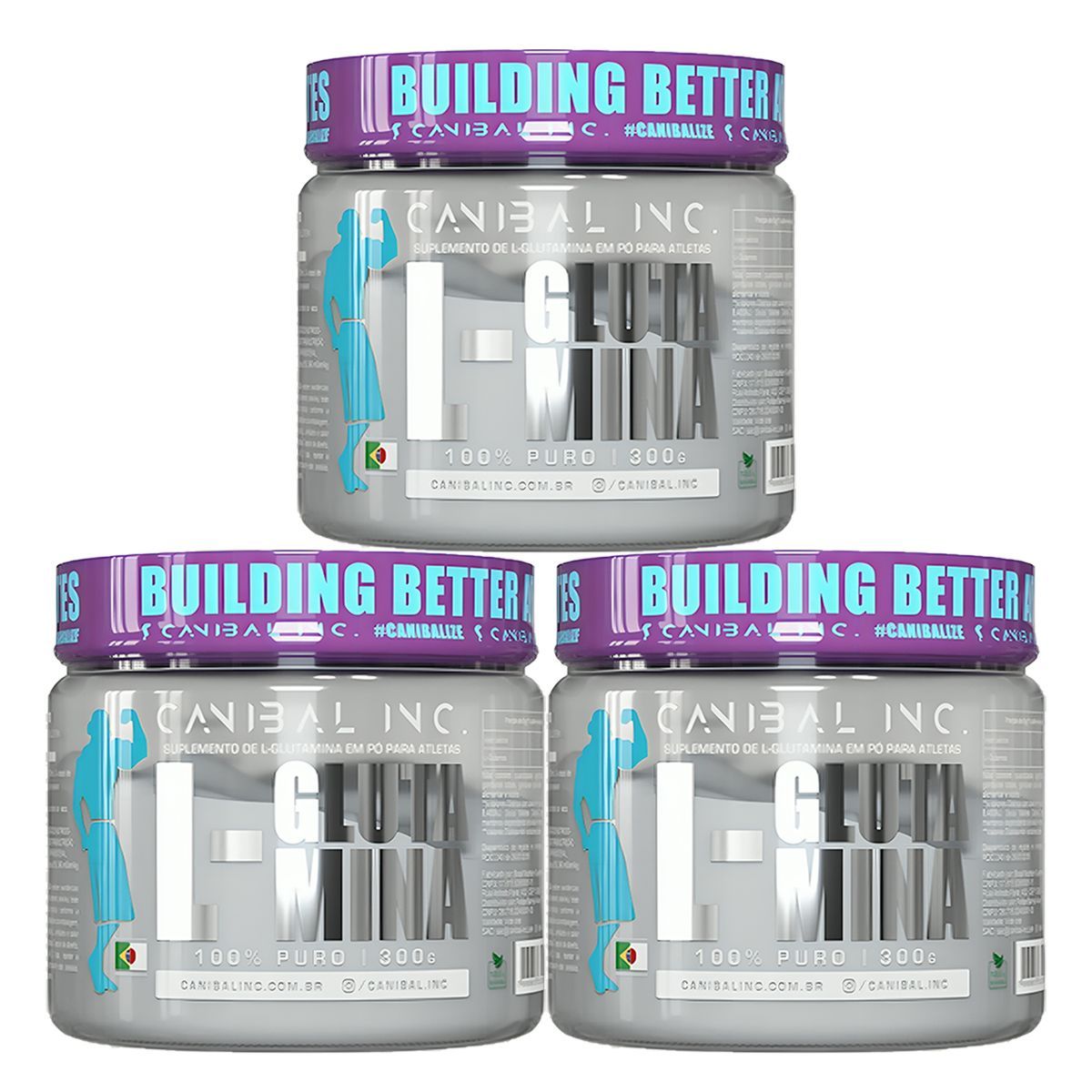 Kit 3X L-Glutamina - 300g Natural - Canibal