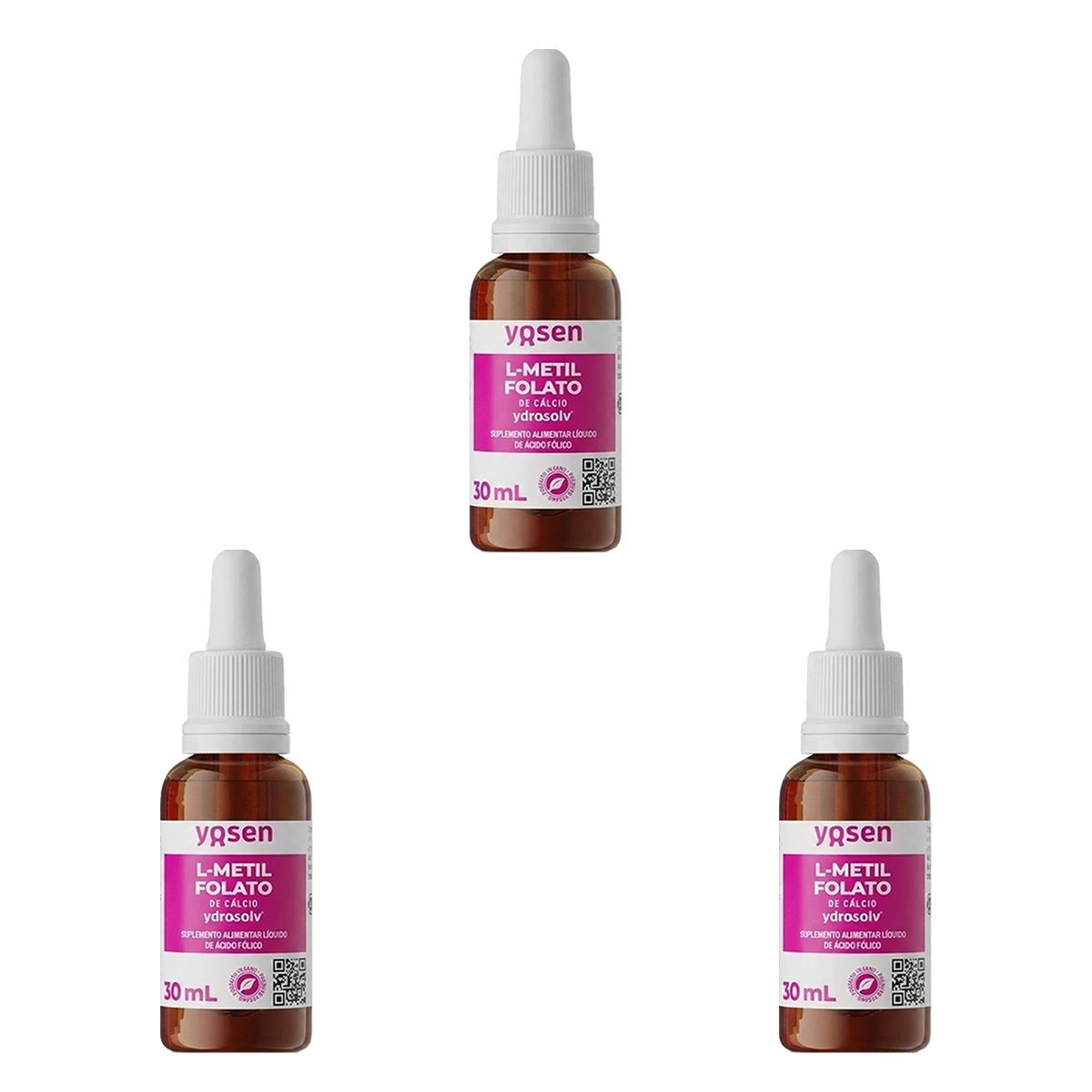 Kit 3X L-Metilfolato de C�lcio Ydrosolv - 30ml Gotas Laranja - Yosen
