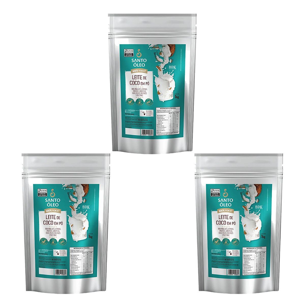 Kit 3X Leite de Coco em P� - 1000g Natural - Santo �leo