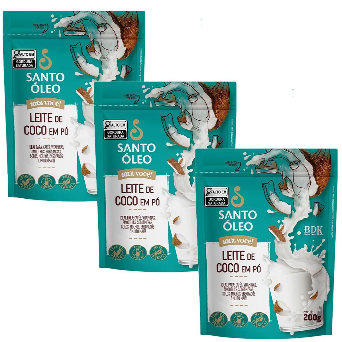 Kit 3X Leite De Coco em P� - 200g - Santo �leo