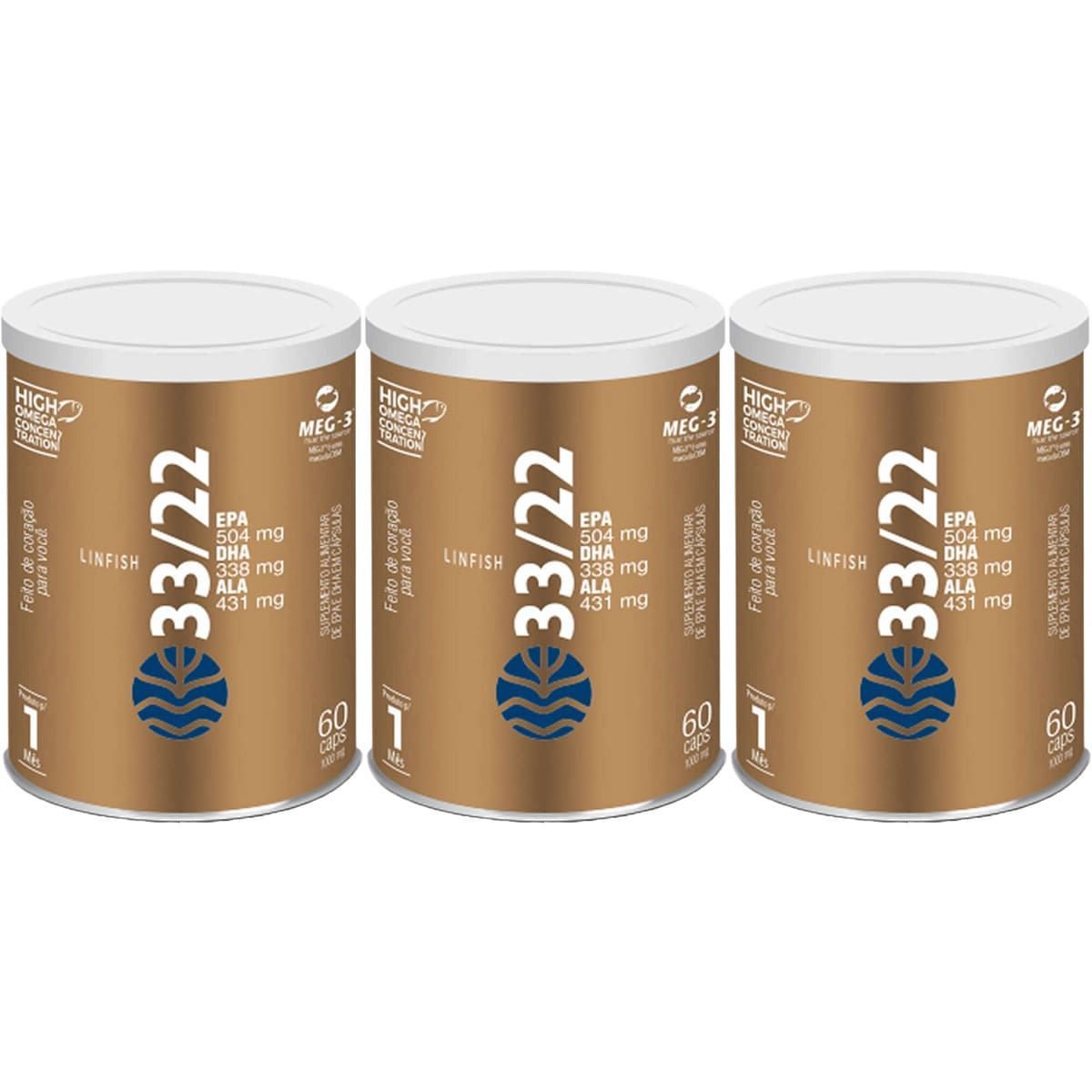 Kit 3X Lin Fish 33/22 - 60 C�psulas - Vital �tman