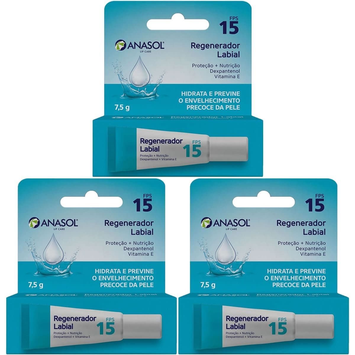 Kit 3X Lip Care Regenerador Labial - 7,5g FPS 15 - Anasol