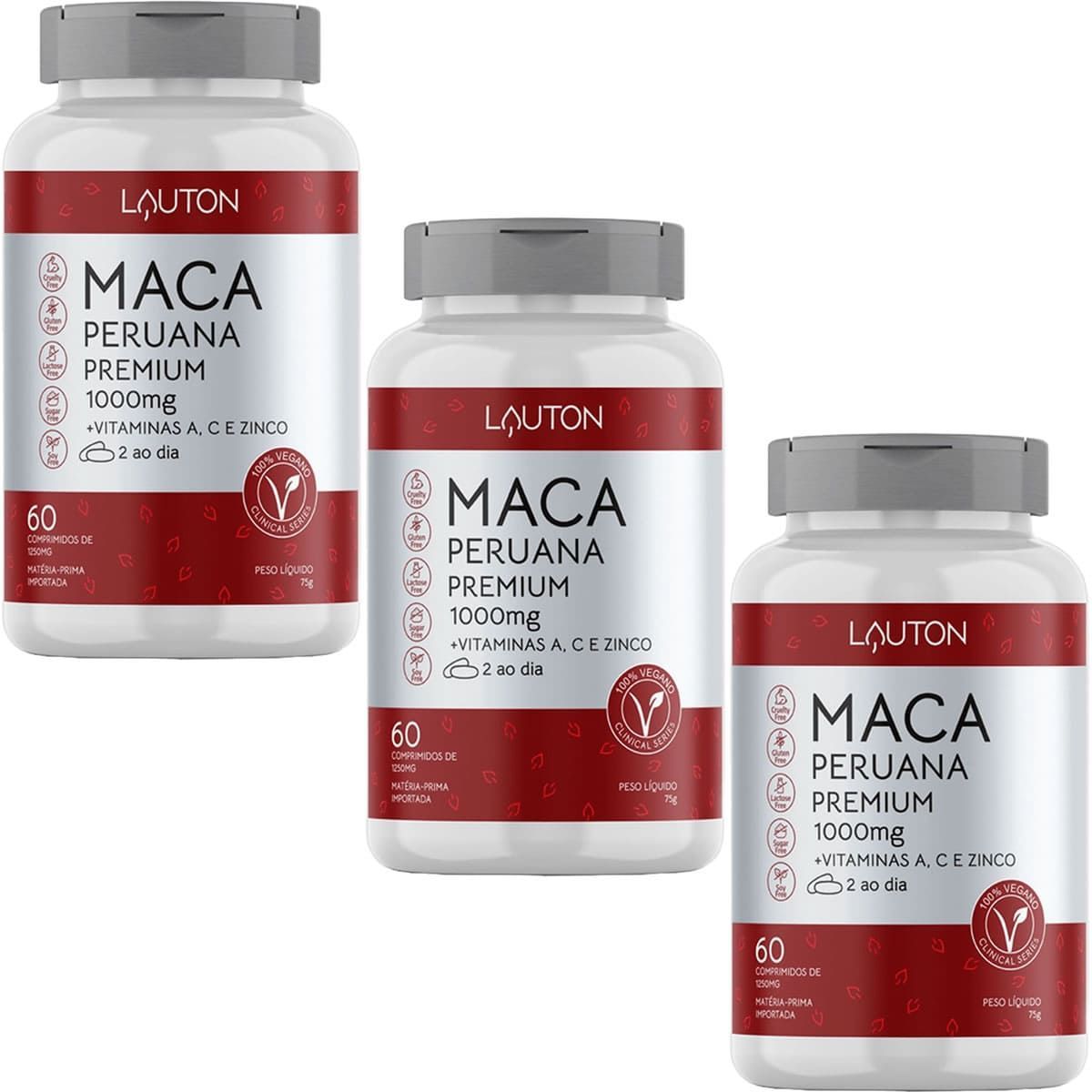Kit 3X Maca Peruana Premium 1000mg - 60 Comprimidos - Lauton Nutrition