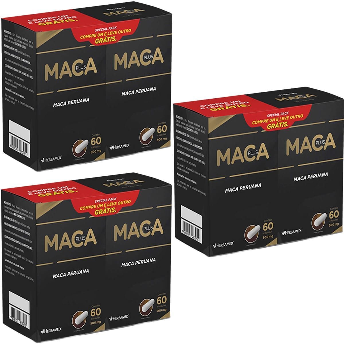 Kit 3X Maca Plus Special Pack - 60 C�psulas + 60 C�psulas Gr�tis - Herbamed