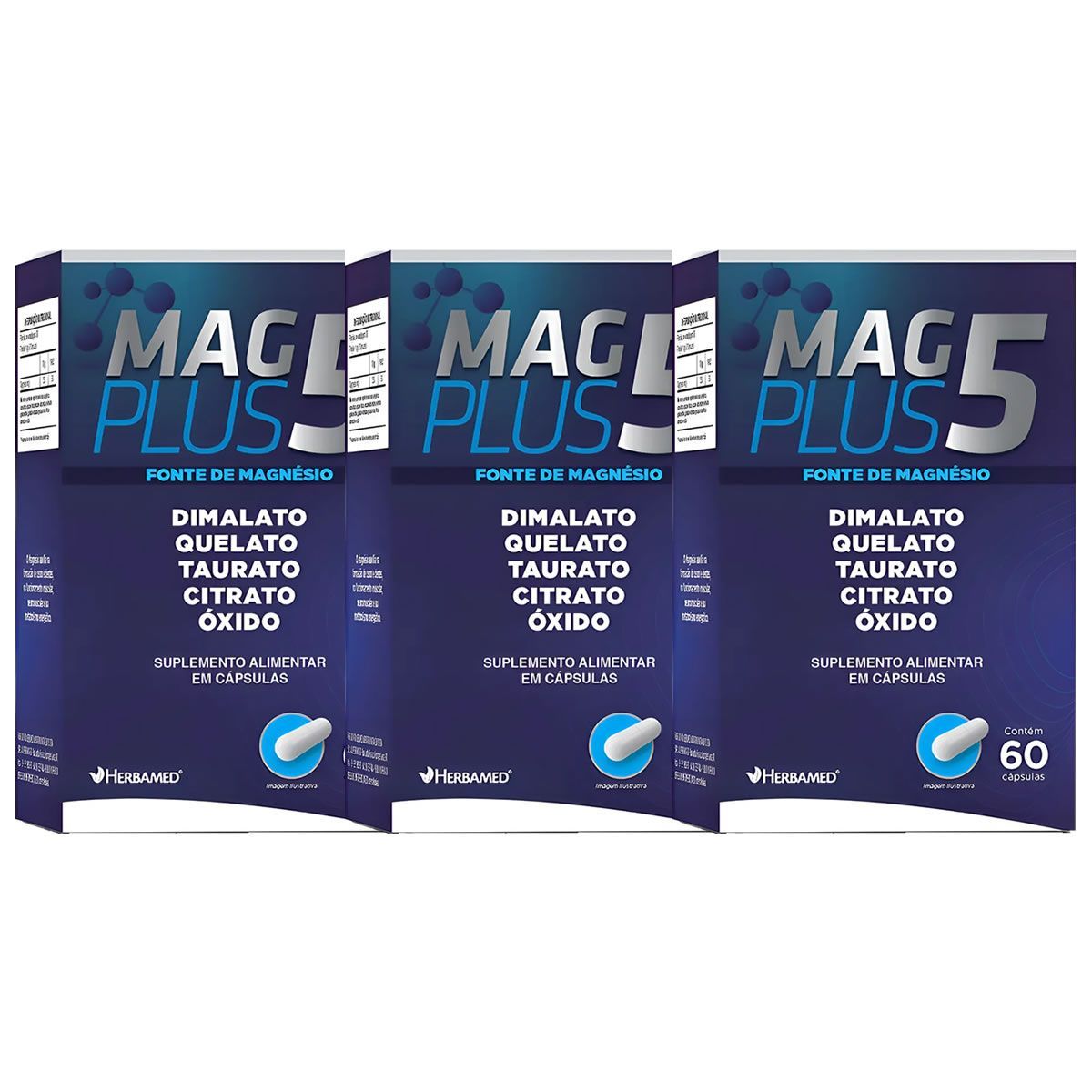 Kit 3X Mag Plus 5 - 60 C�psulas - Herbamed