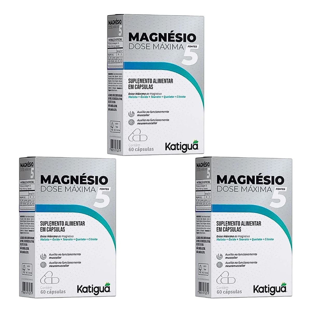Kit 3X Magn�sio 5 Dose M�xima - 60 C�psulas - Katigu�