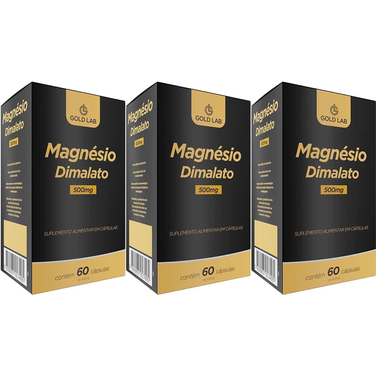 Kit 3X Magn�sio Dimalato - 60 C�psulas - Gold Lab