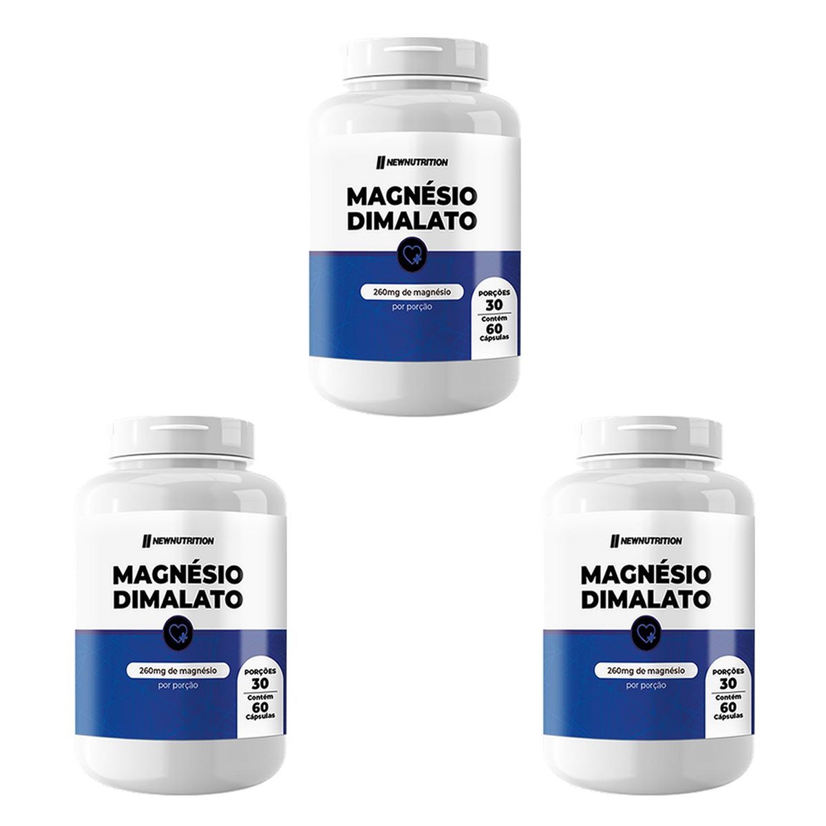Kit 3X Magn�sio Dimalato - 60 C�psulas - NewNutrition