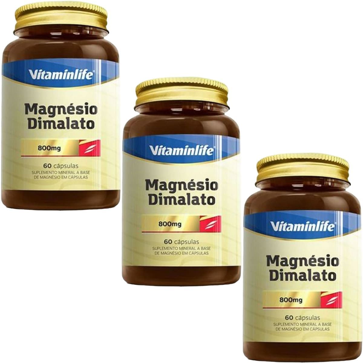 Kit 3X Magn�sio Dimalato - 60 C�psulas - Vitaminlife
