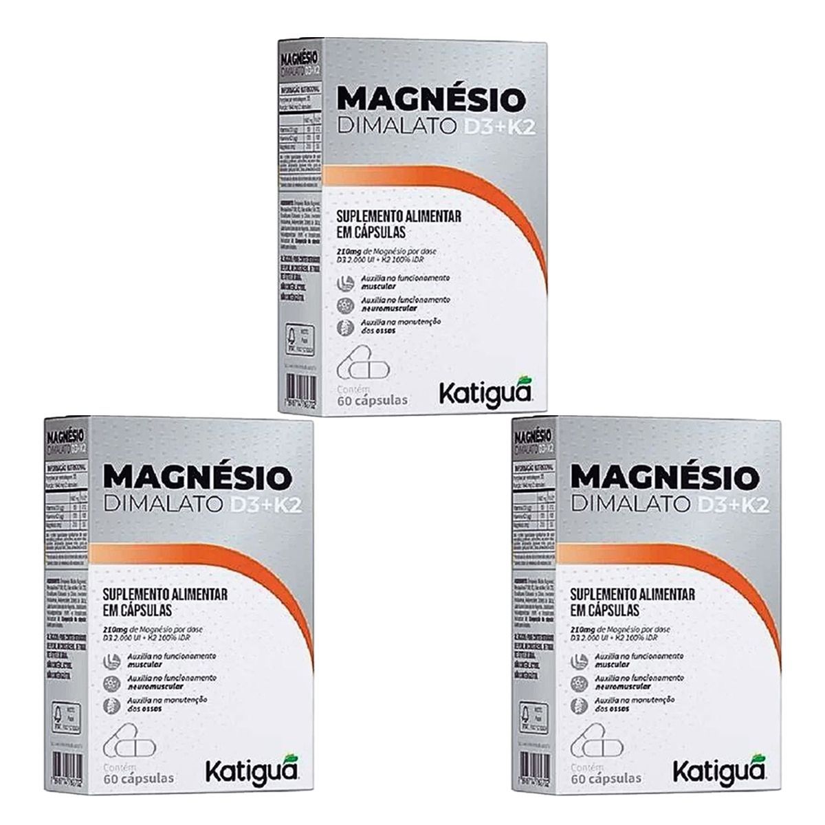 Kit 3X Magnesio Dimalato D3 + K2 - 60 C�psulas - Katigu�