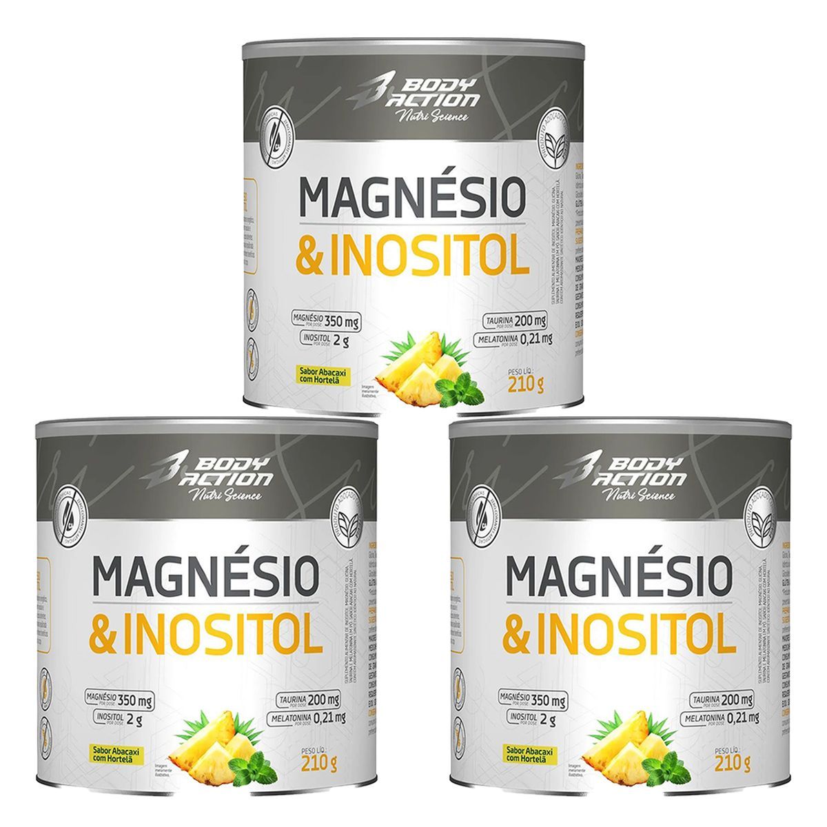 Kit 3X Magnesio & Inositol - 210g Abacaxi Com Hortel� - Body Action