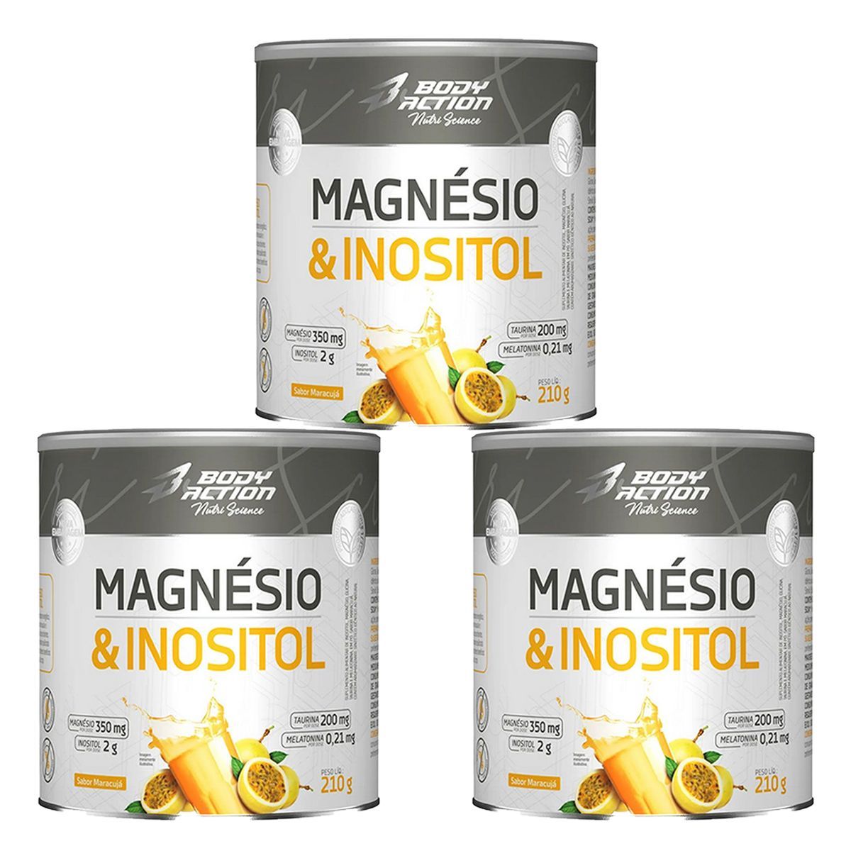 Kit 3X Magnesio & Inositol - 210g Maracuj� - Body Action