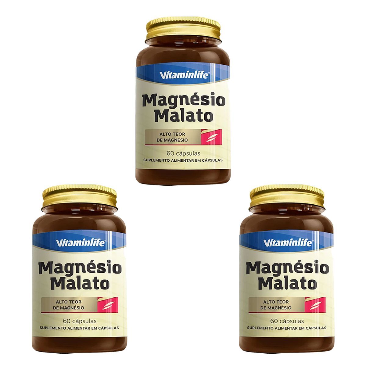 Kit 3X Magn�sio Malato - 60 C�psulas - VitaminLife