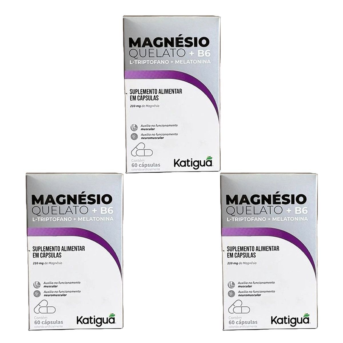 Kit 3X Magn�sio Quelato + L-Triptofano + Melatonina - 60 C�psulas - Katigu�