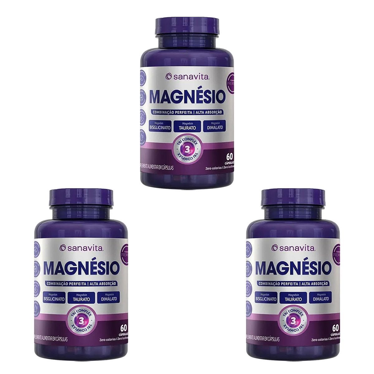 Kit 3X Magn�sio Tri Complex - 60 C�psulas - Sanavita