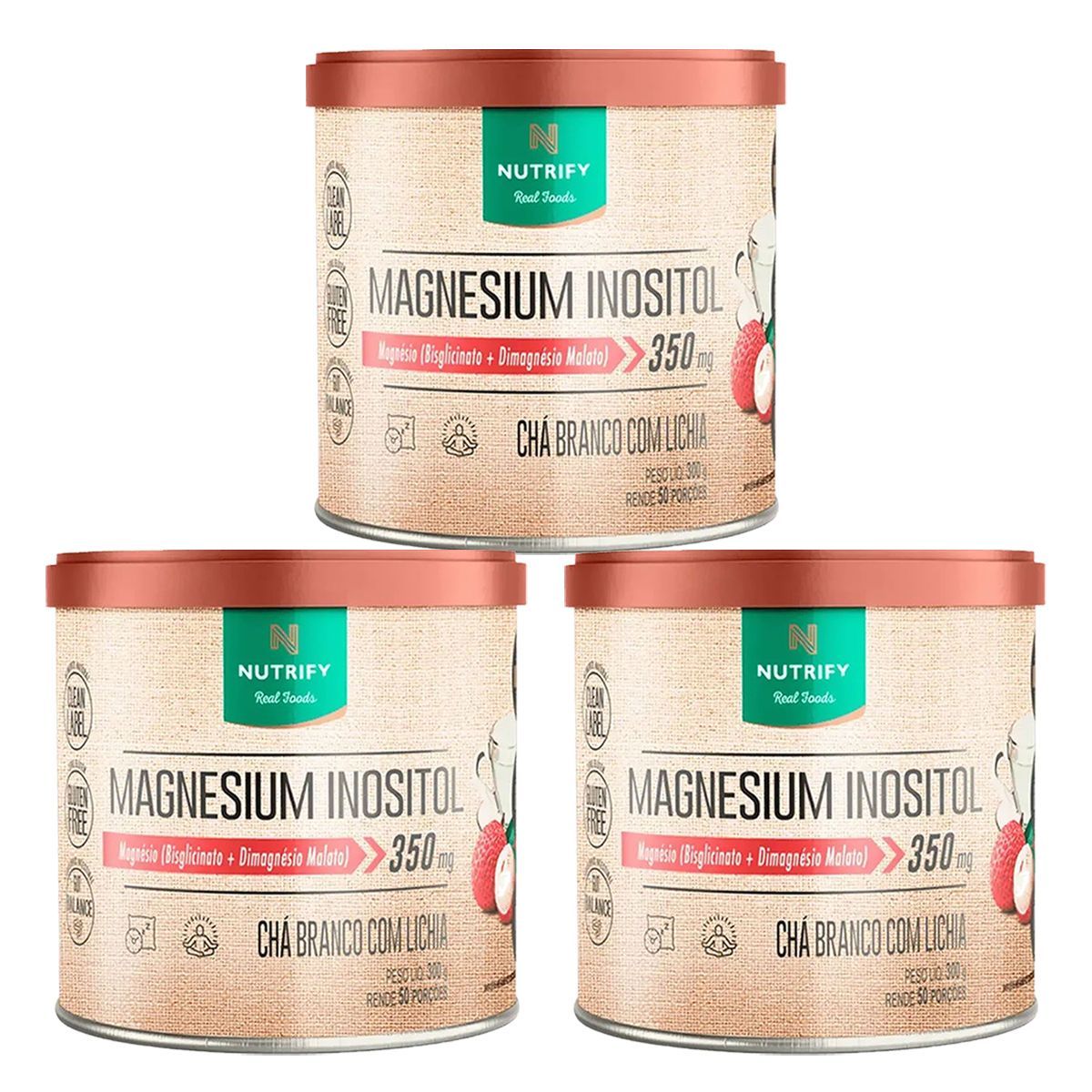 Kit 3X Magnesium Inositol - 300g Ch� Branco com Lichia - Nutrify