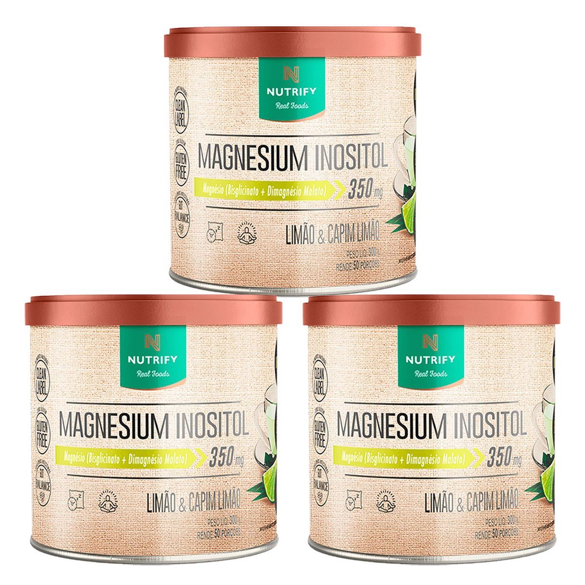 Kit 3X Magnesium Inositol - 300g Lim�o e Capim Lim�o - Nutrify