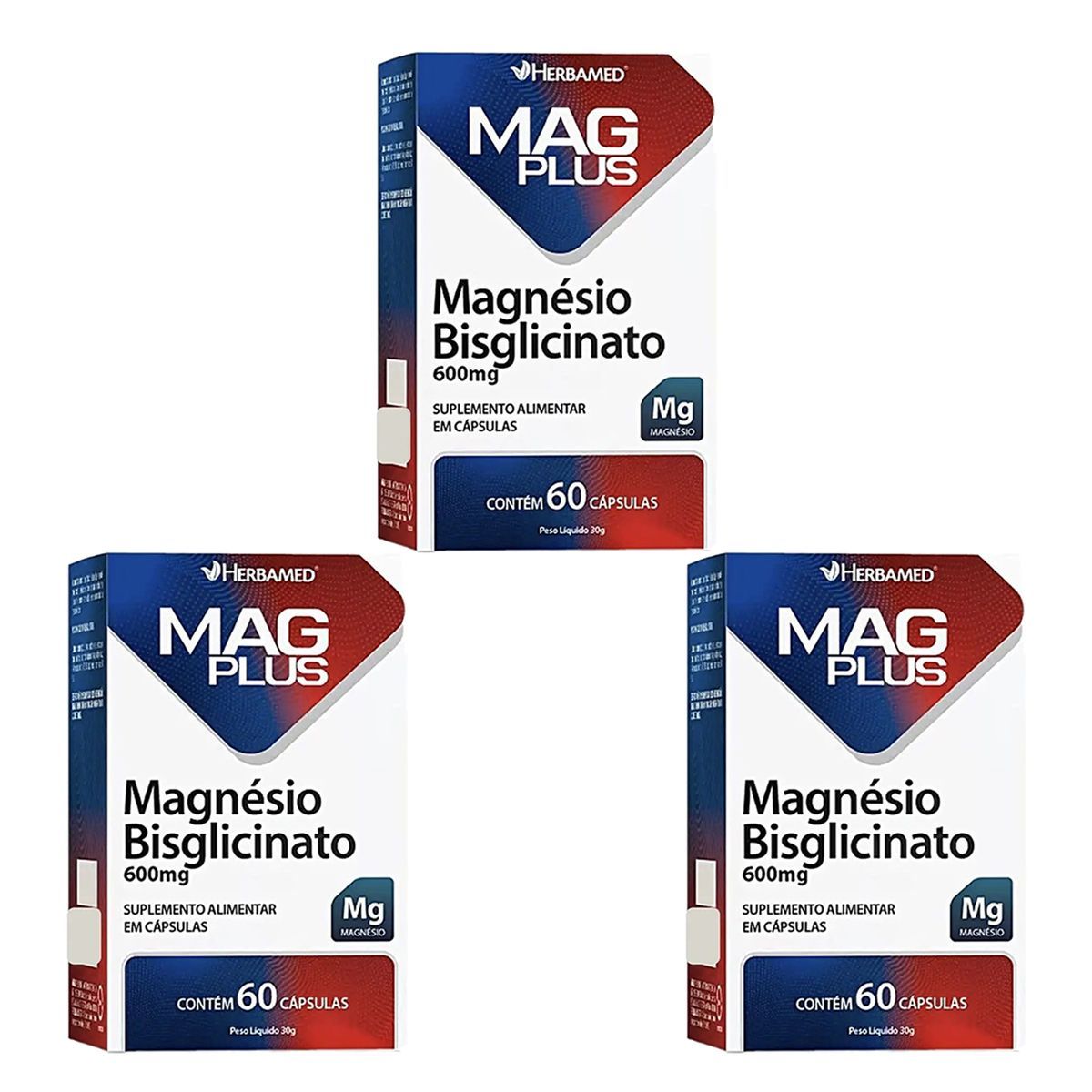 Kit 3X MagPlus Magn�sio Bisglicinato - 60 C�psulas - Herbamed