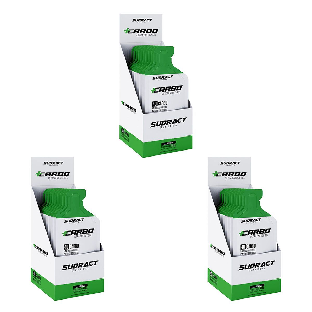 Kit 3X Mais Carbo Gel - 10 Sach�s 55g Mentol - Sudract