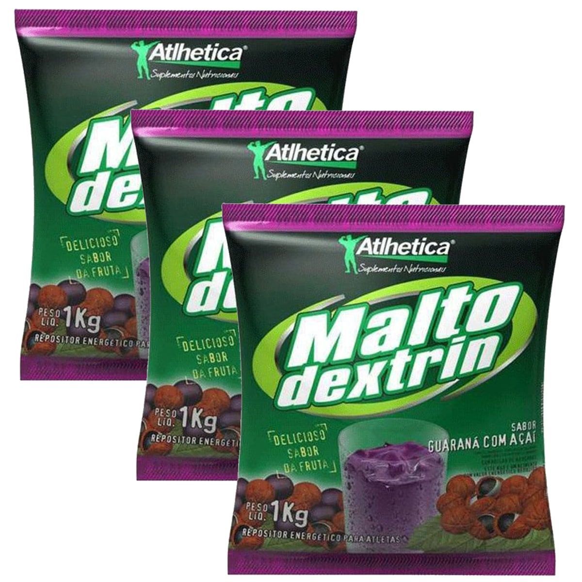 Kit 3X Maltodextrin - 1000g Guaran� c/ A�a� - Atlhetica Nutrition