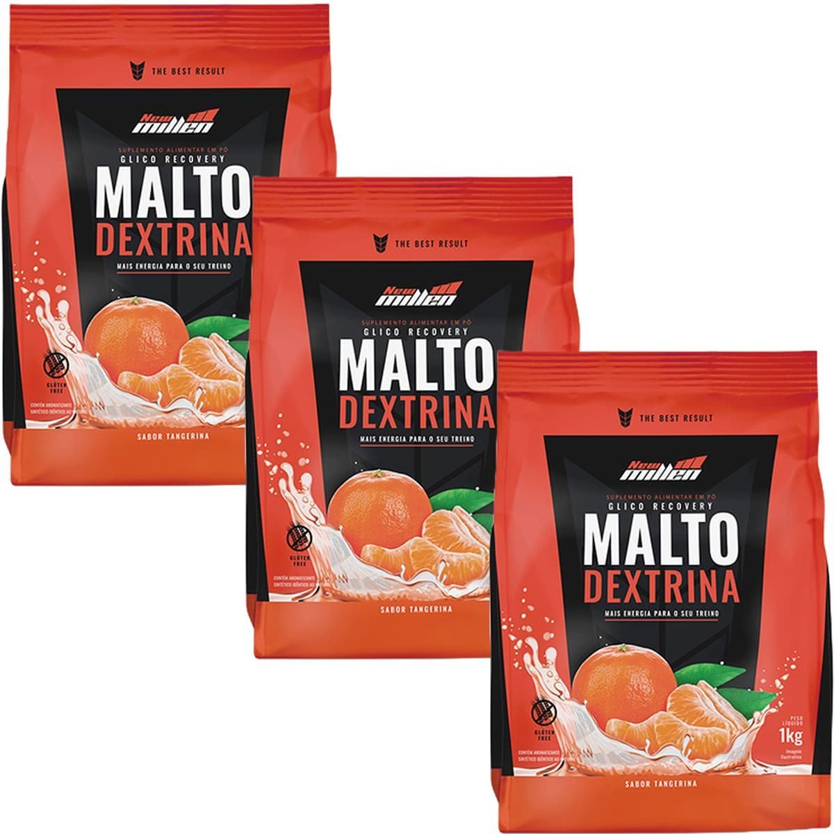 Kit 3X Maltodextrina - 1000g Refil Tangerina - New Millen
