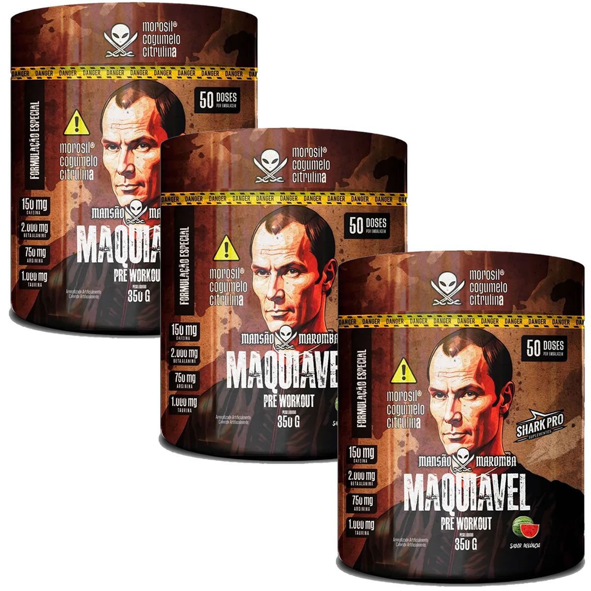 Kit 3X Maquiavel - Pr� Treino 350g Melancia - Shark Pro